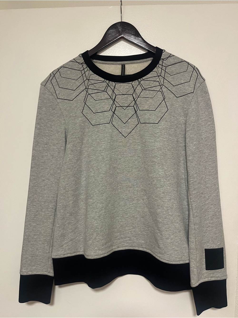 Gray Geometric Detail Crewneck Sweater